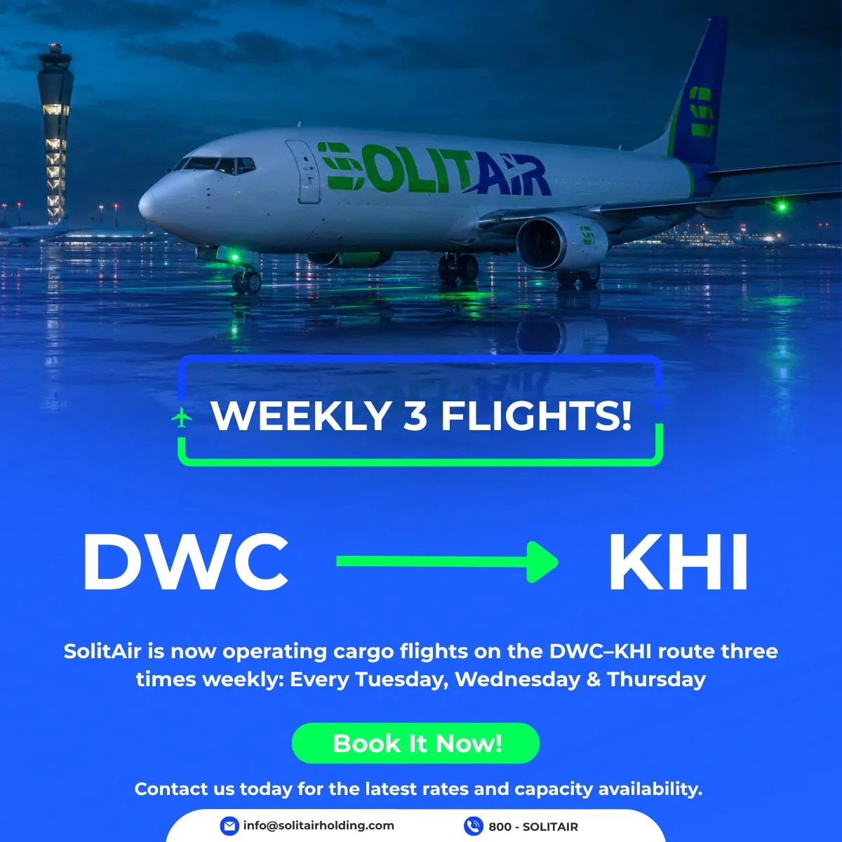 Weekly 3 Flights DWC to KHI - Book Now